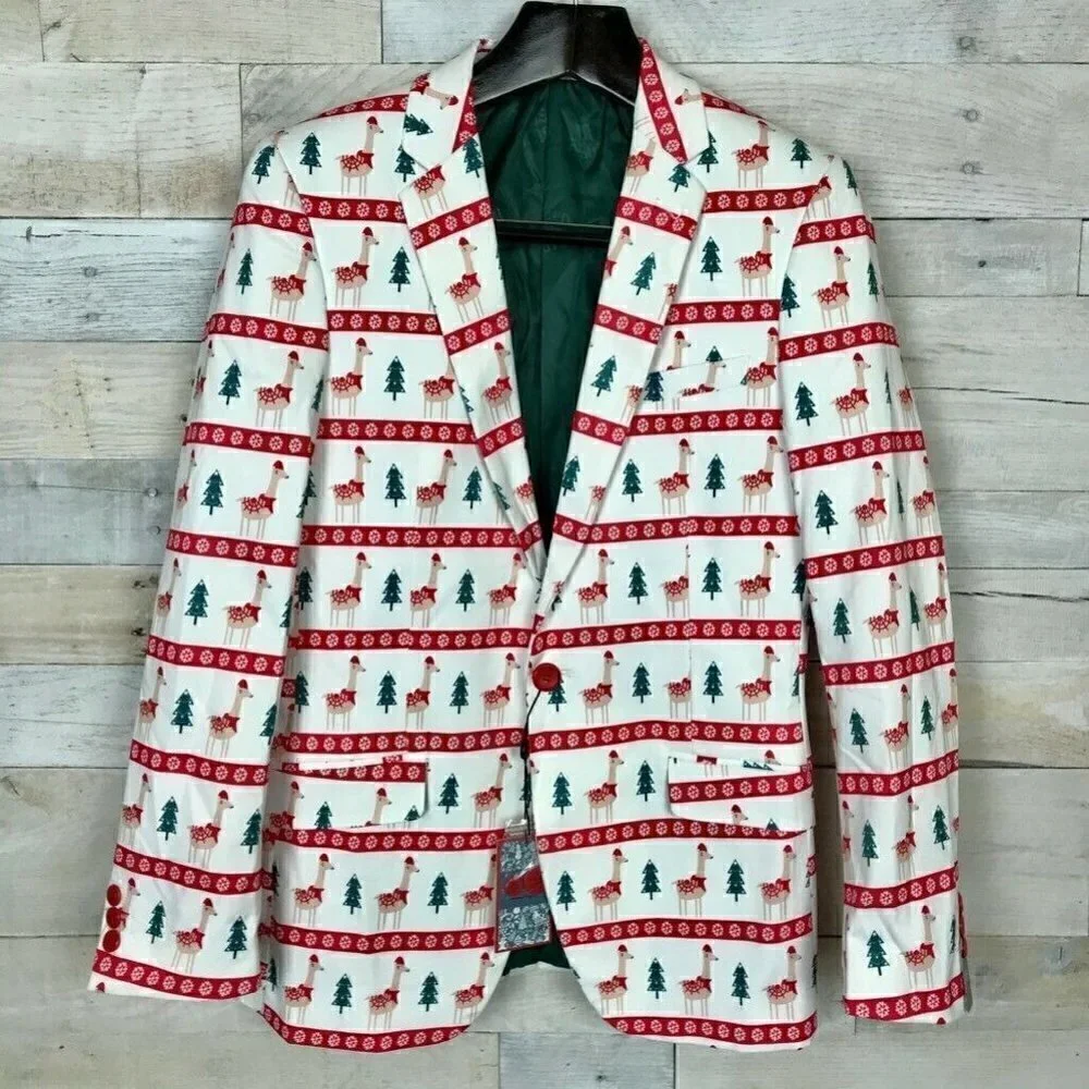 Suslo Couture Suit Jacket White Red Christmas S 38